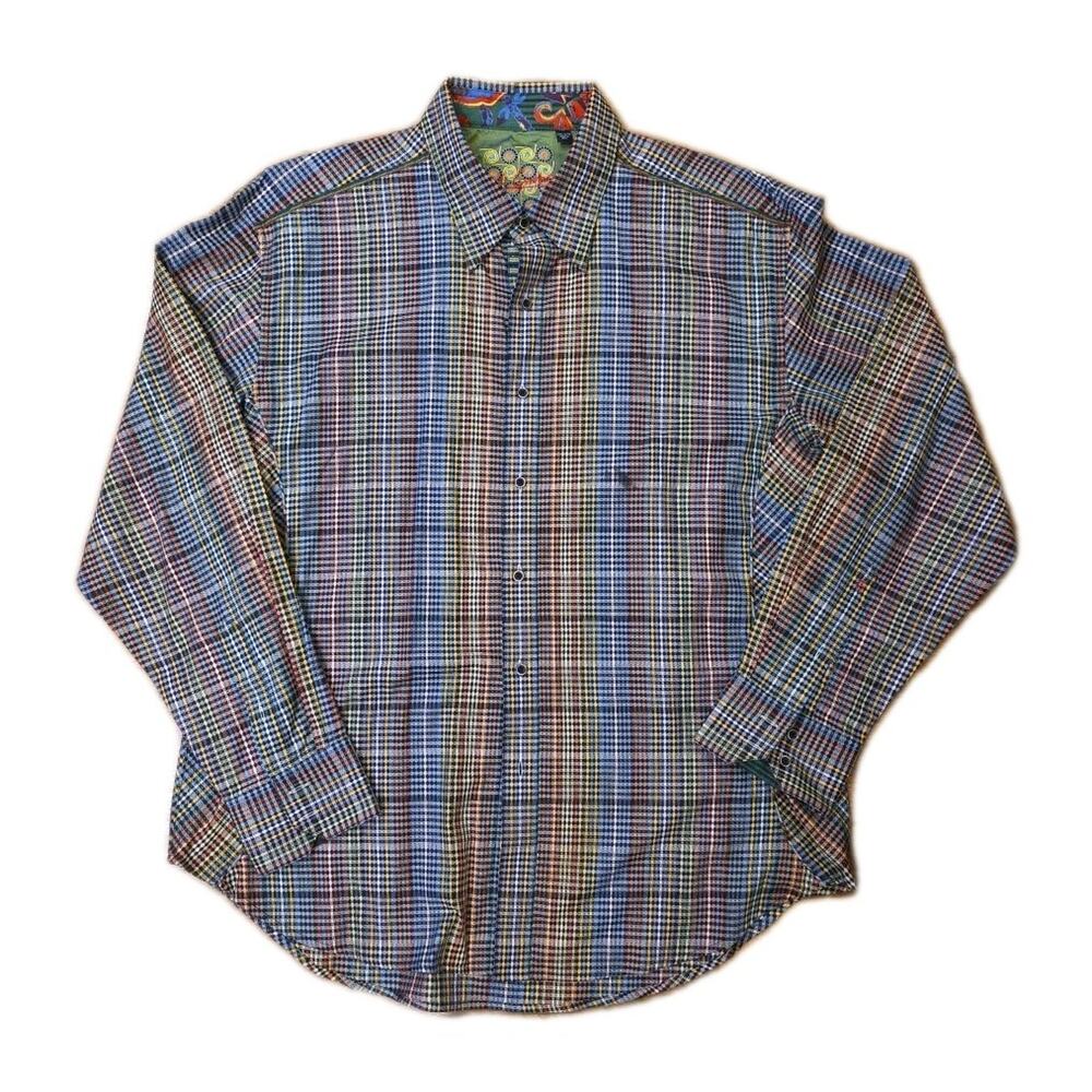 Robert Graham Button Down Shirt Colorful Flip Cuff Mens XXL Party Plaid